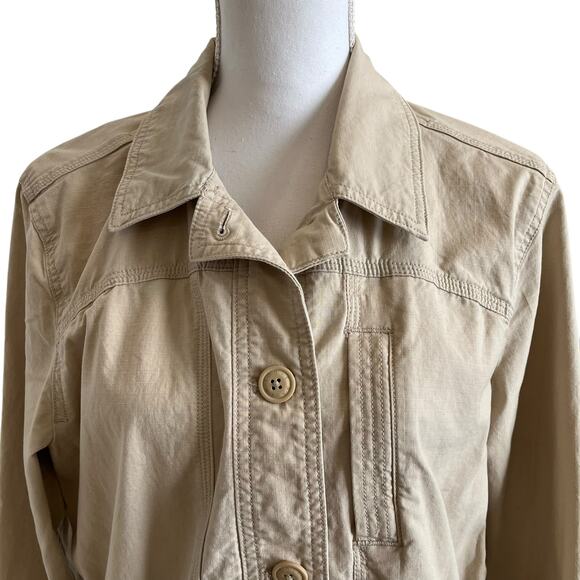 Eddie Bauer Jacket Women's Large Off-White Stretch Utility Drawstring Waist Long - Picture 2 of 9